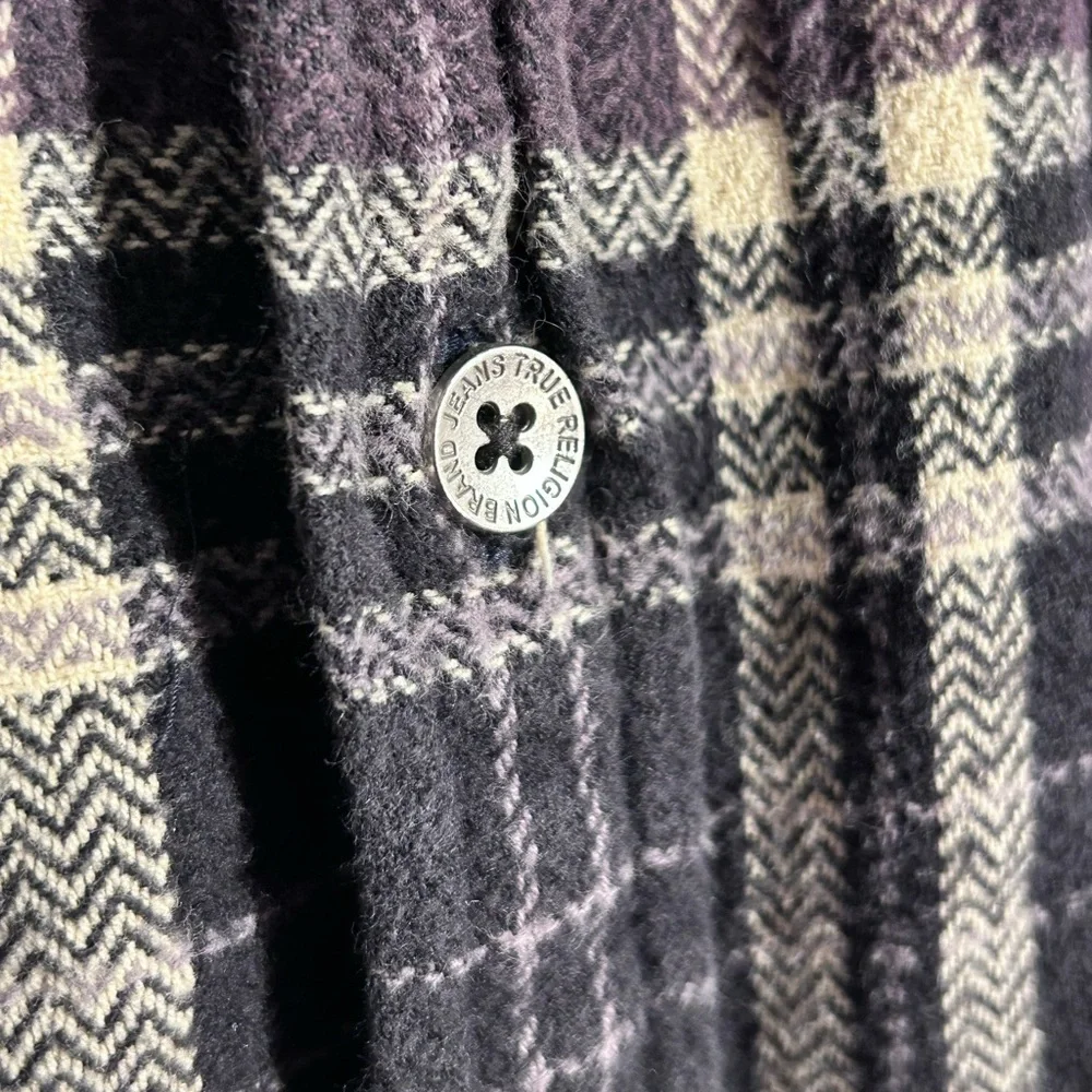 True Religion Travertine Workwear Black and White Plaid Flannel